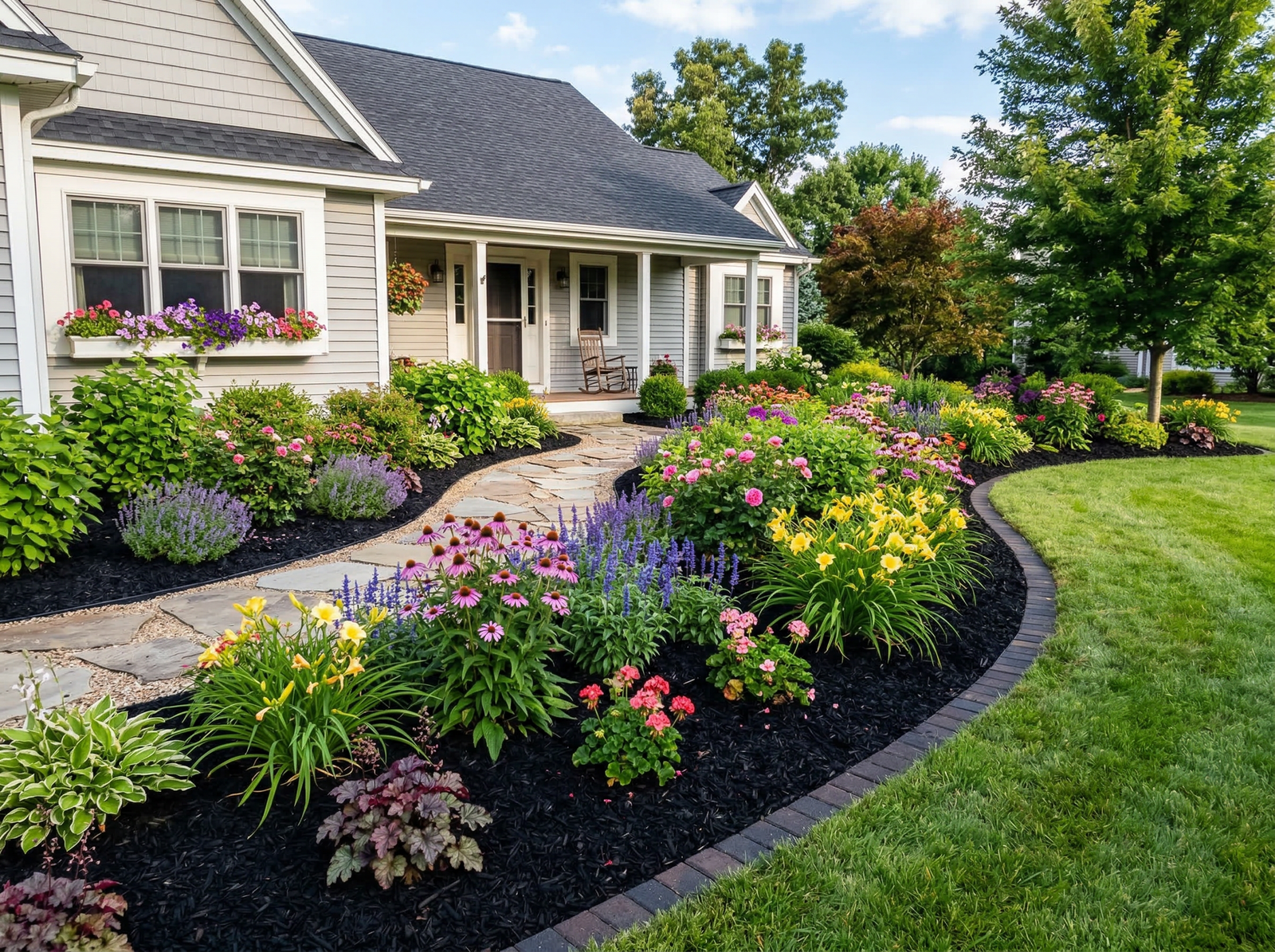 Mulch spreading around landscape plants in Carver MN