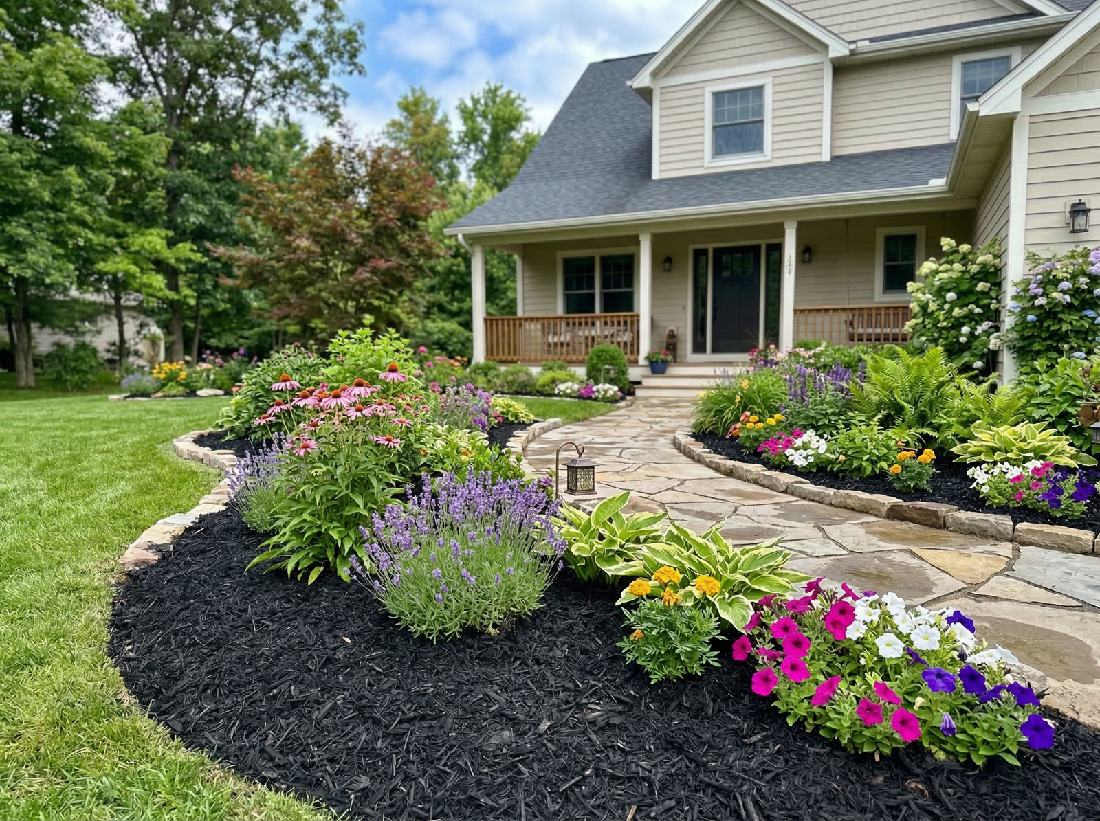 Front yard mulch installation in Carver MN