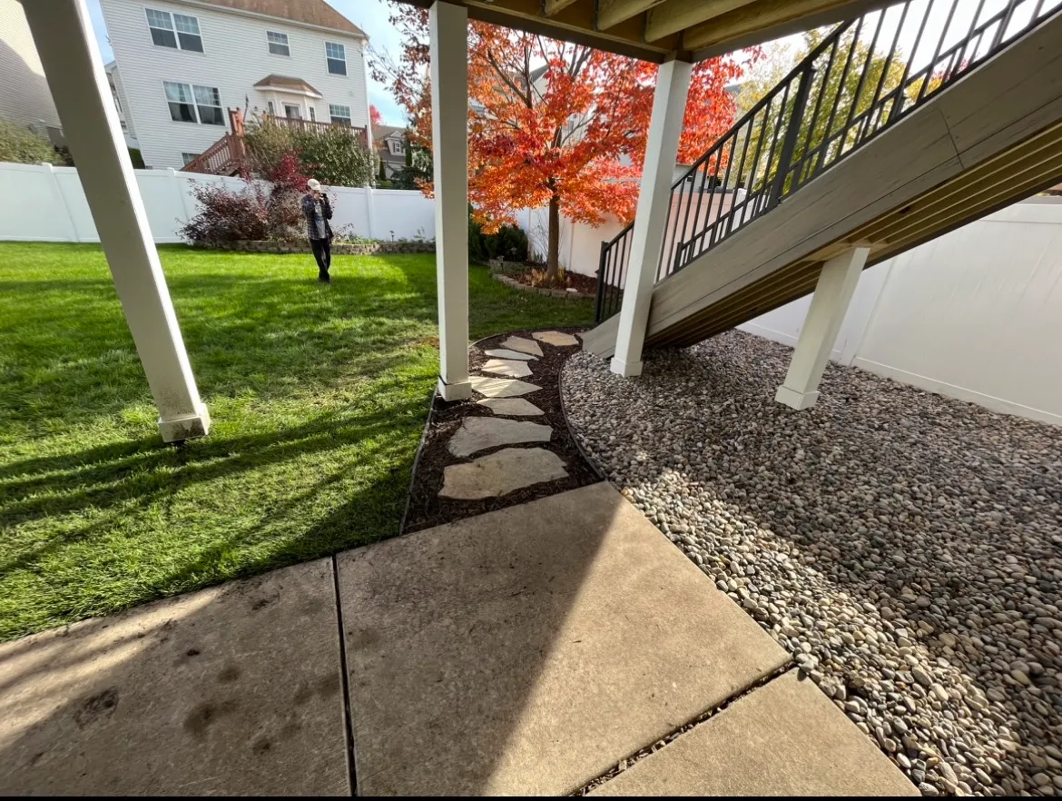 Backyard paver walkway and landscape services in Carver MN